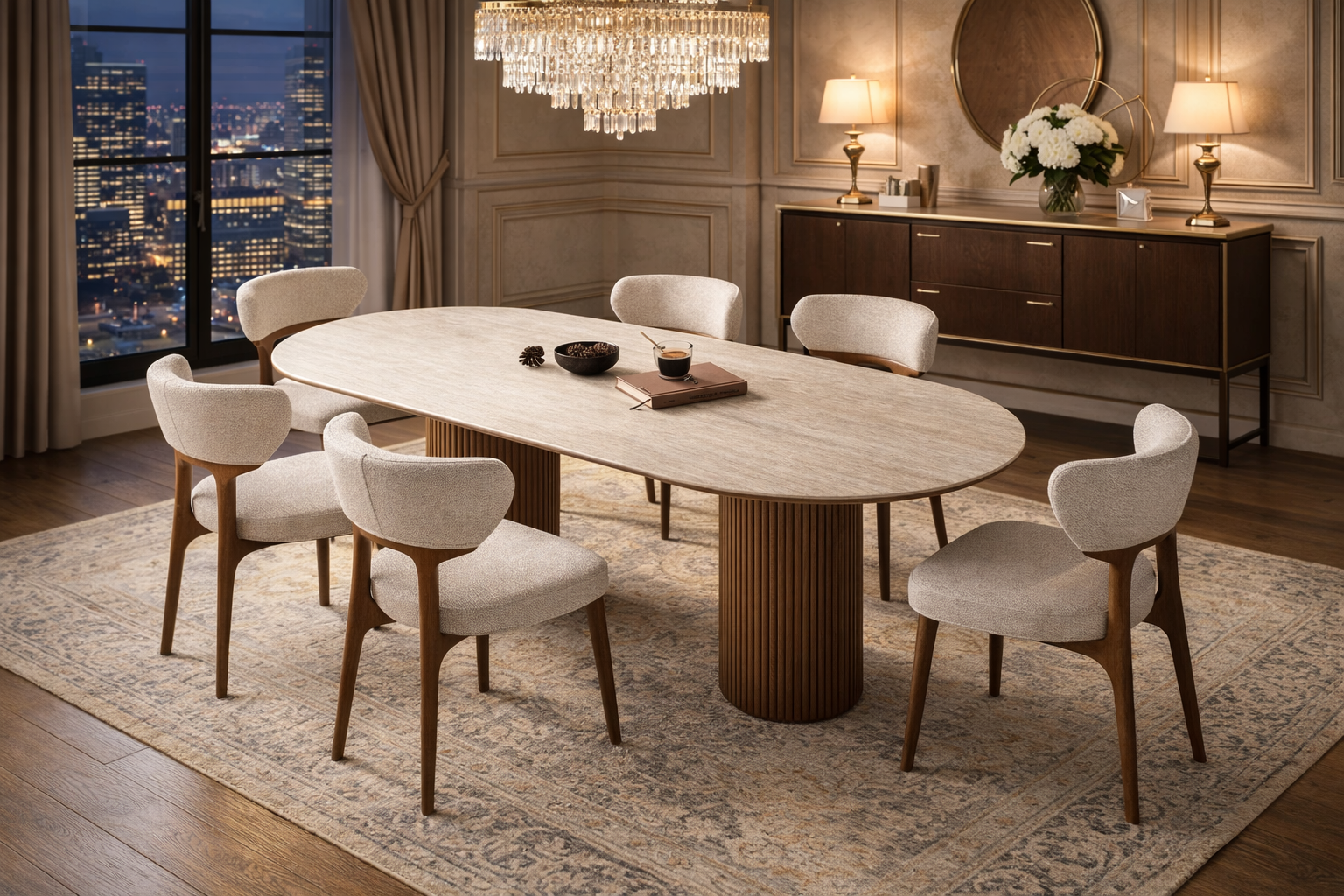 Σετ τραπεζαρίας 7 Τεμαχίων , Ivonne, Ύψος 76 εκ. Πλάτος 180 εκ. Βάθος 90 εκ. All4home